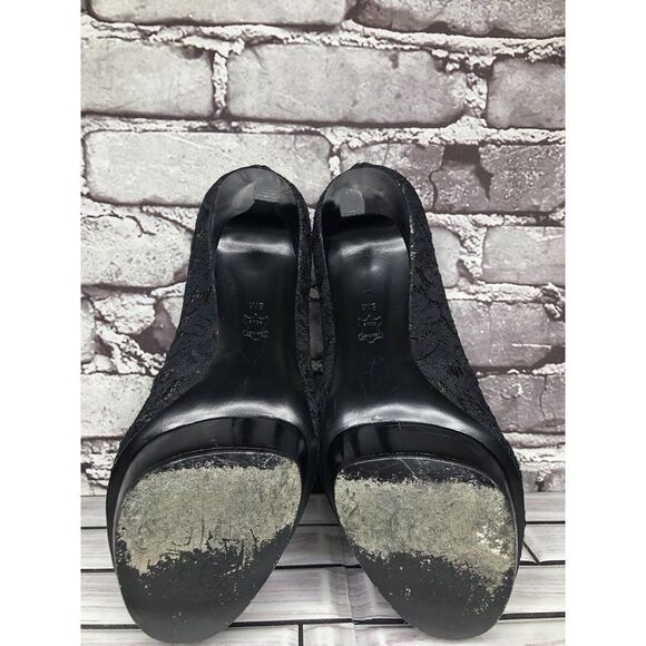 Tory Burch Black Leather Floral Fabric Platform Stiletto High Heels Women Sz 8M - Picture 15 of 16